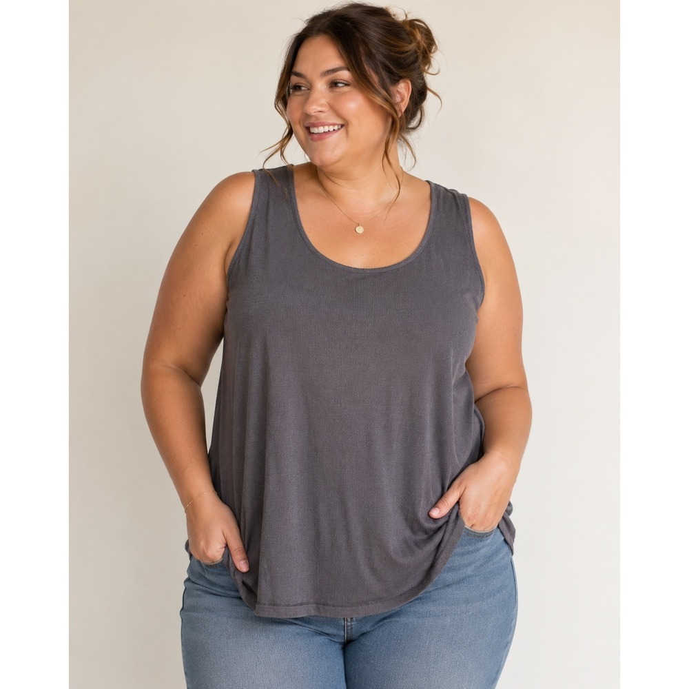 Eileen Fisher Grey Layering Tank Top Scoop Neck Viscose Cotton Womens Plus 1x?